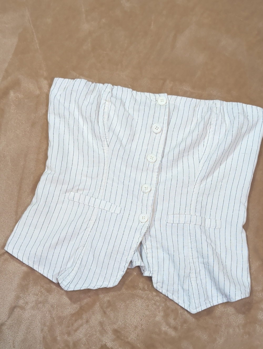 Pinstripe Button-Front Cropped Top